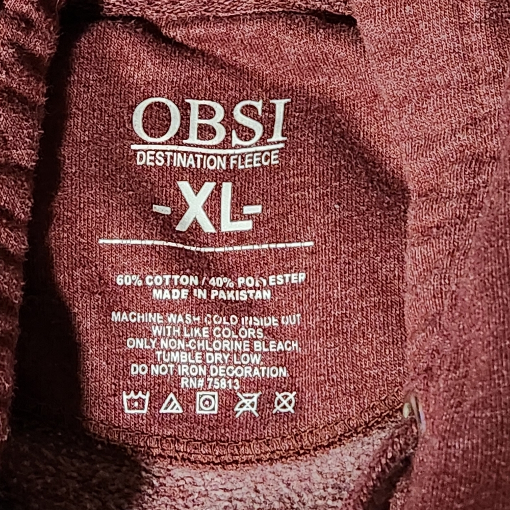 Obsi Sweatshirt Mens Sz XL  Maroon  Fleece Hoodie San Francisco Spell Out - Picture 4 of 7